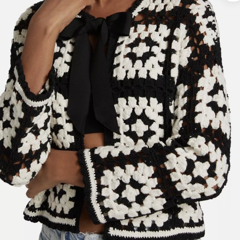 Alice & Olivia ANDERSON CROPPED BOXY CARDIGAN WITH BOW